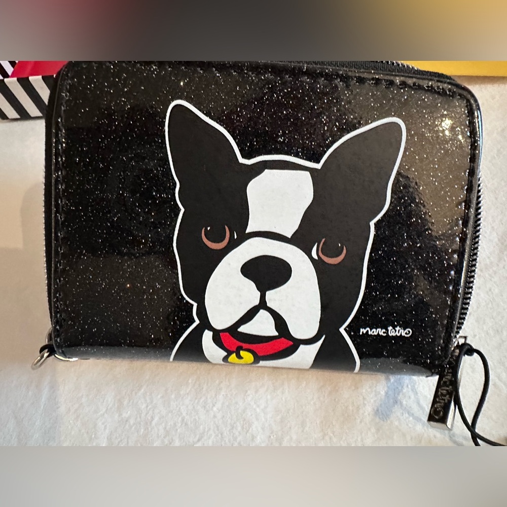 BOSTON TERRIER Dog Glitter Sparkle Wristlet Wallet Marc Tetro Gift Box